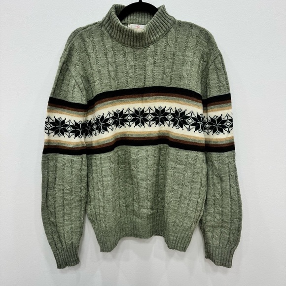 Vintage Jantzen Fair Isle Sweater Mens XL Nordic Snowflake Pattern Crewneck Mock - Picture 1 of 4